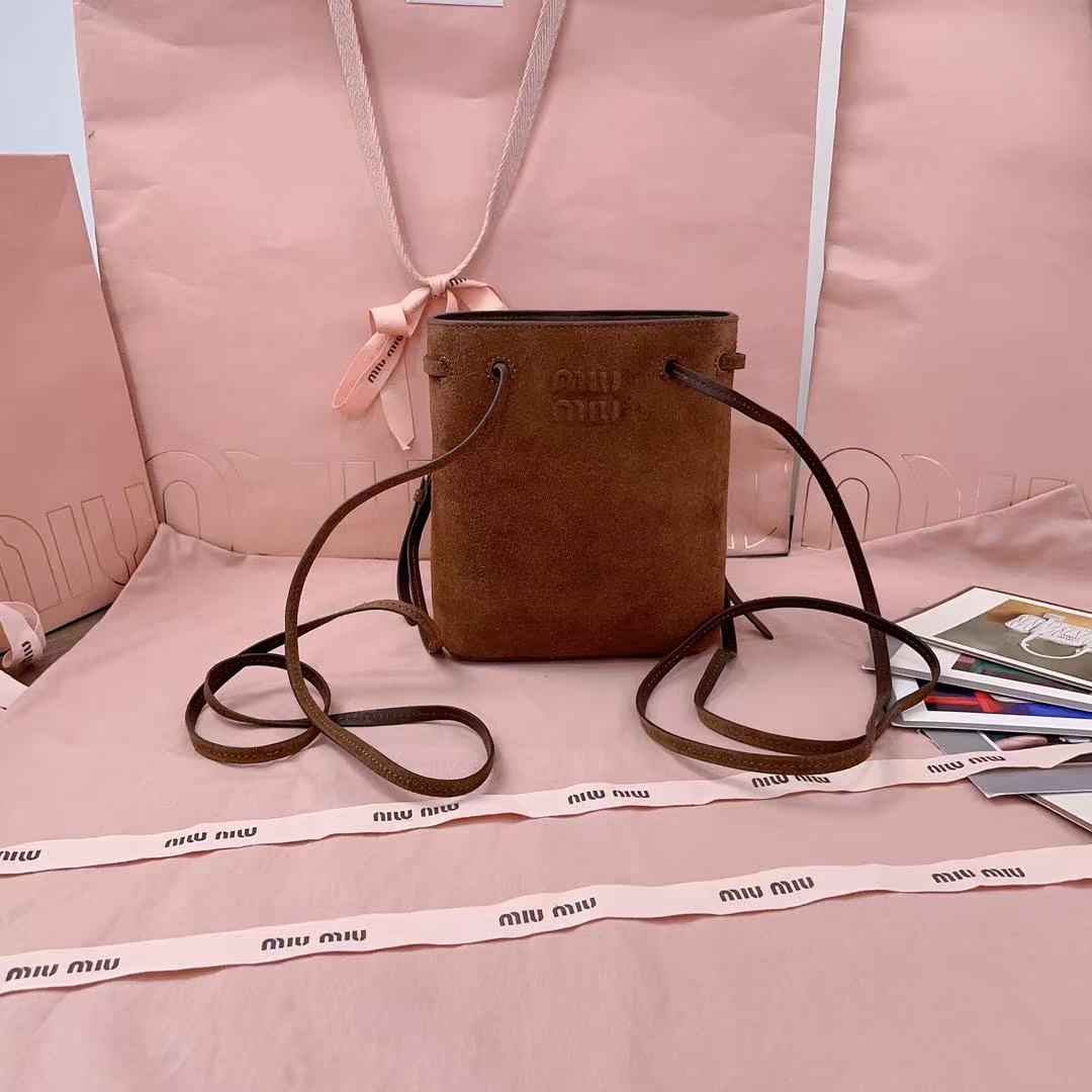 MiuMiu 2026 Mini Bucket Bag 17cm Brown Suede
