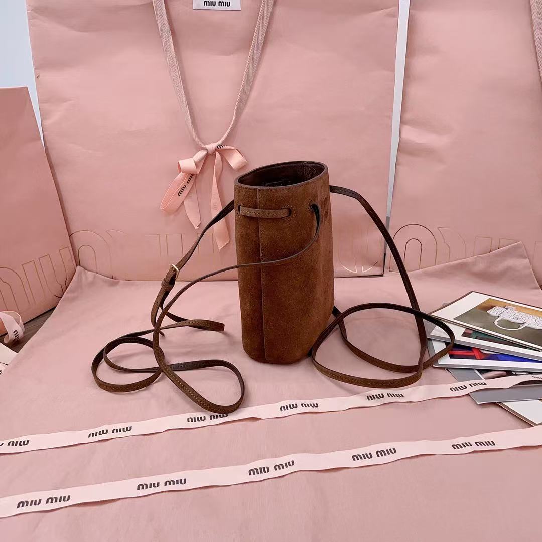 MiuMiu 2026 Mini Bucket Bag 17cm Brown Suede