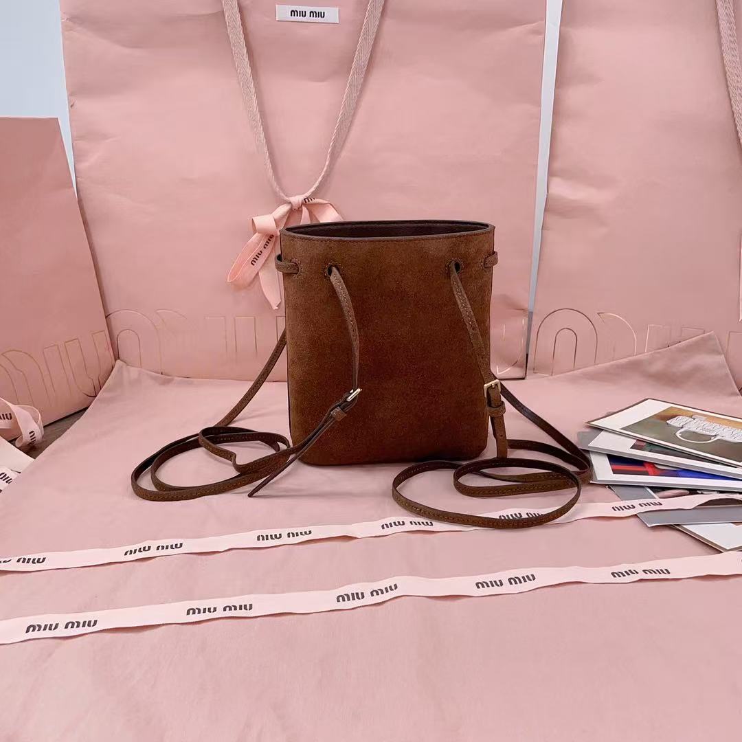 MiuMiu 2026 Mini Bucket Bag 17cm Brown Suede