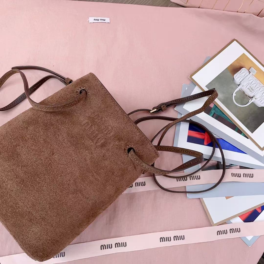 MiuMiu 2026 Mini Bucket Bag 17cm Brown Suede