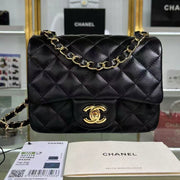 CC 24K Mini Flap Bag 18cm Black Lambskin Light Gold Hardware