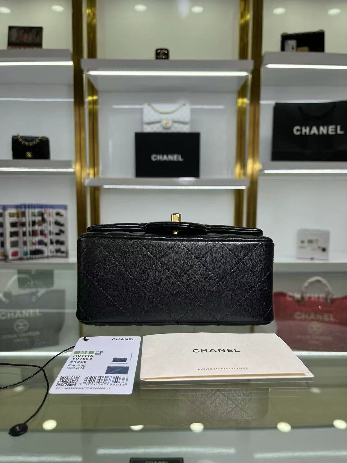 CC 24K Mini Flap Bag 18cm Black Lambskin Light Gold Hardware