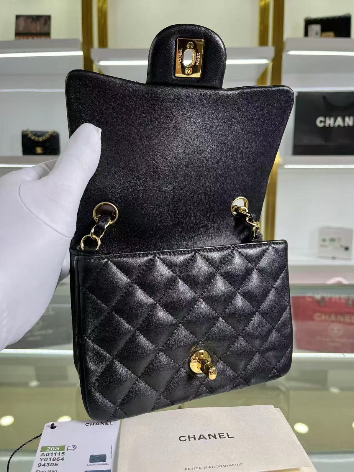 CC 24K Mini Flap Bag 18cm Black Lambskin Light Gold Hardware