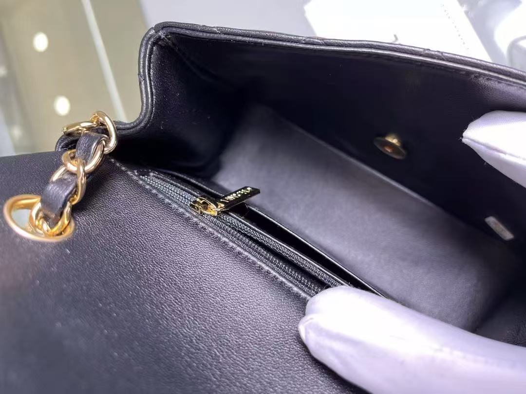 CC 24K Mini Flap Bag 18cm Black Lambskin Light Gold Hardware