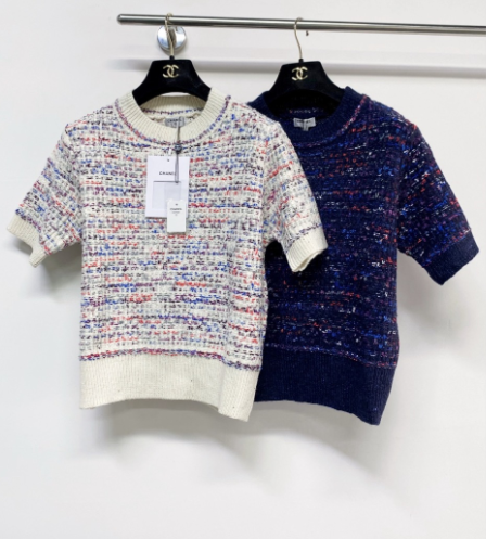 Chanel 2026 Short-Sleeve Shirt Blue and White Wool