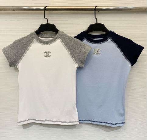 Chanel 2026 Short-Sleeve T-Shirt White Grey And Blue Cotton Fabric