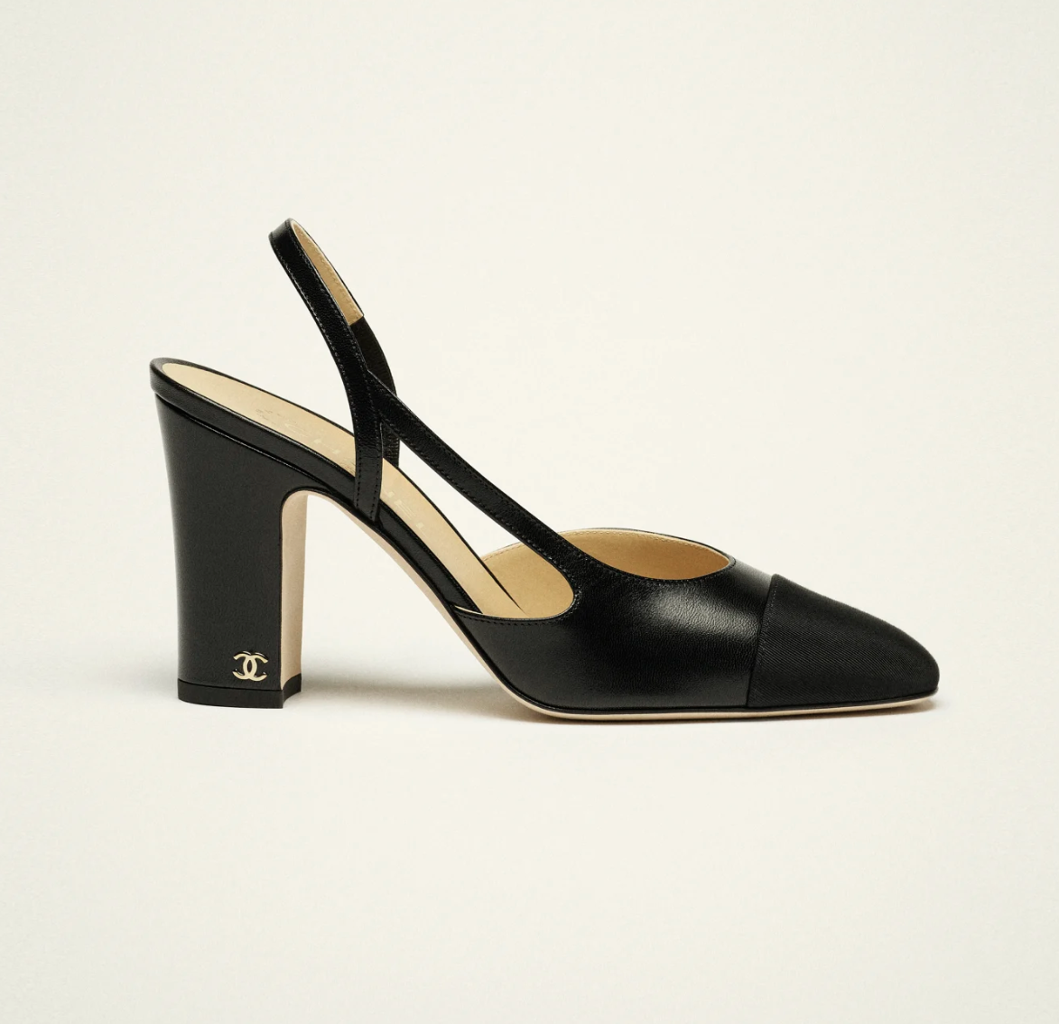 Chanel 2026 Slingback 9cm Black Beige Grosgrain Calfskin