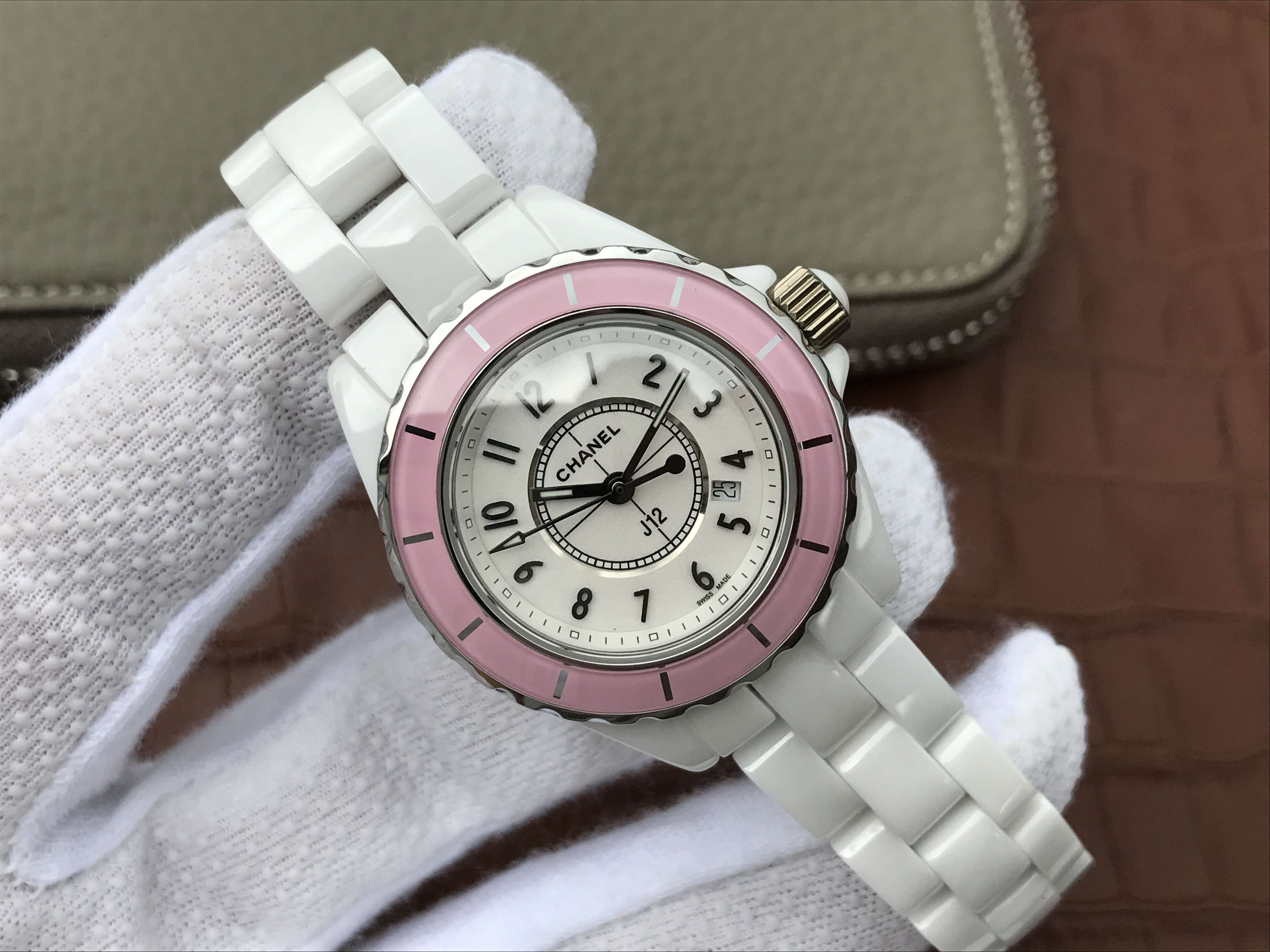 J12 PINK BEZEL ARABIC NUMERALS 33MM