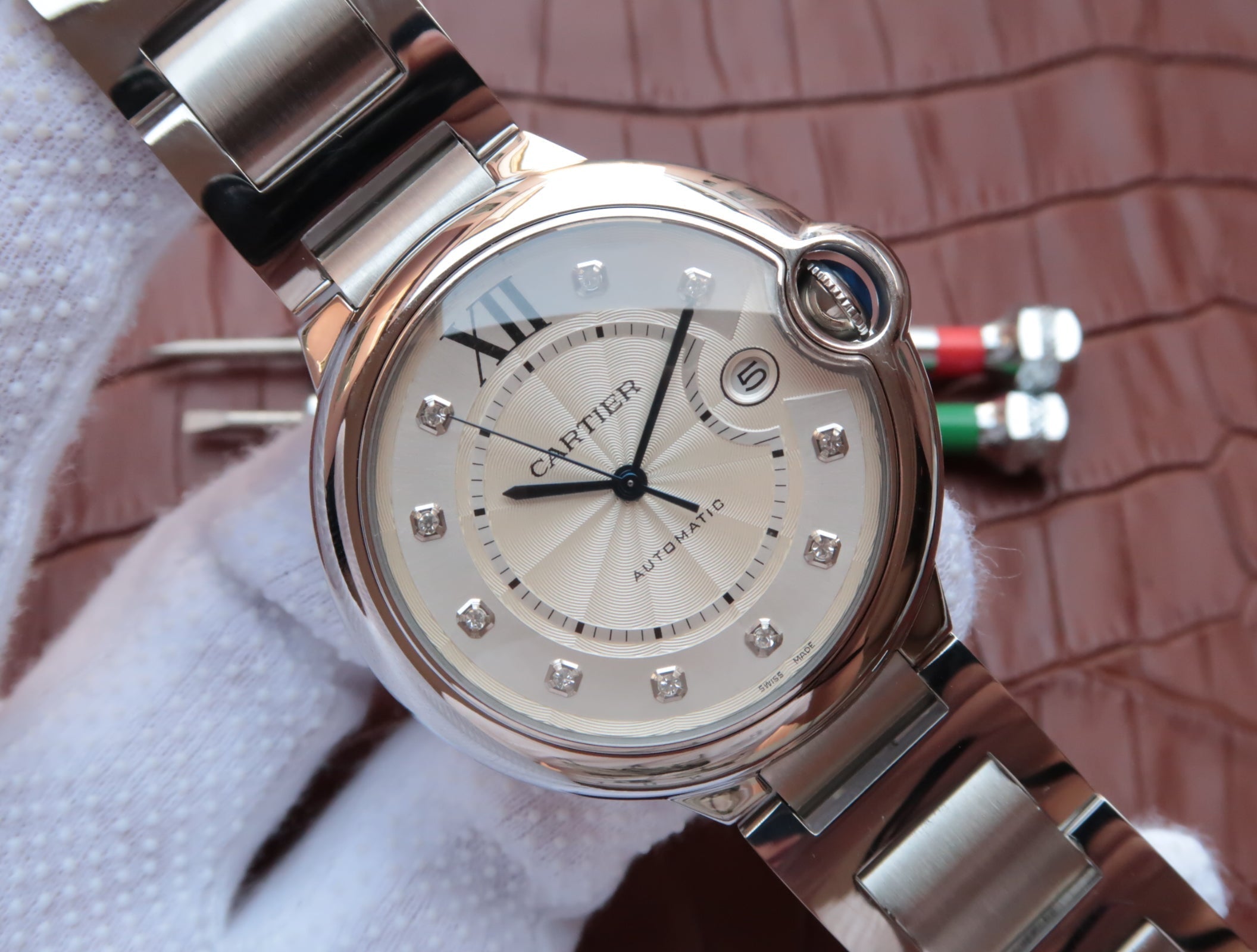 BALLON BLEU DATE 42 SILVER DIAL DIAMOND NUMERALS