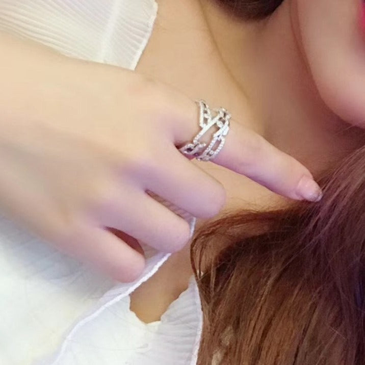 MESSIK DOUBLE ROWS RING SILVER DIAMOND