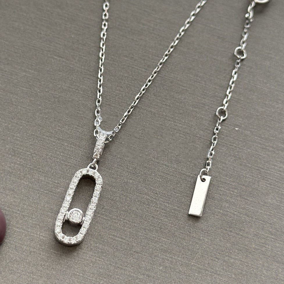 MOVE UNO LM SILVER DIAMOND PAVED NECKLACE