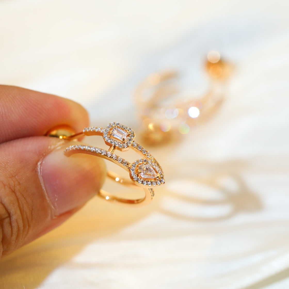 CREOLES MY TWIN 2 RANGS SILVER DIAMOND EARRINGS