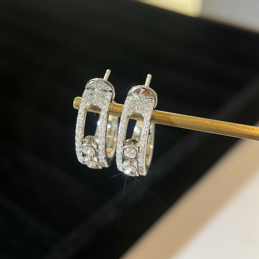CREOLES MOVE PAVED SILVER DIAMONDS EARRINGS