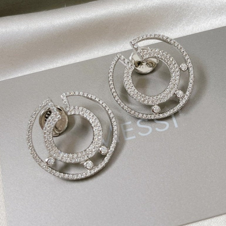 CREOLES MOVE ROMANE PAVED SILVER DIAMOND EARRINGS