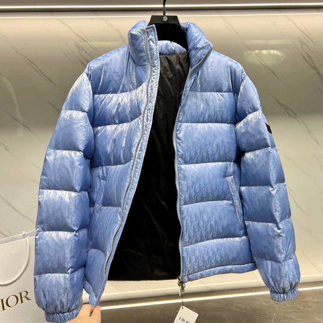 Dior Oblique Down Jacket Blue Jacquard Fabric