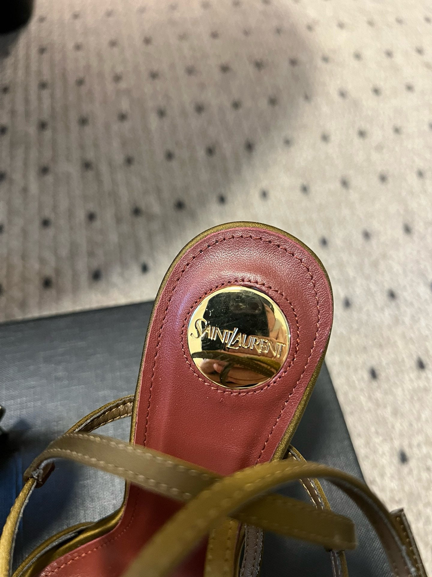 YSL Opyum Sandals Olive Green Fabric Leather