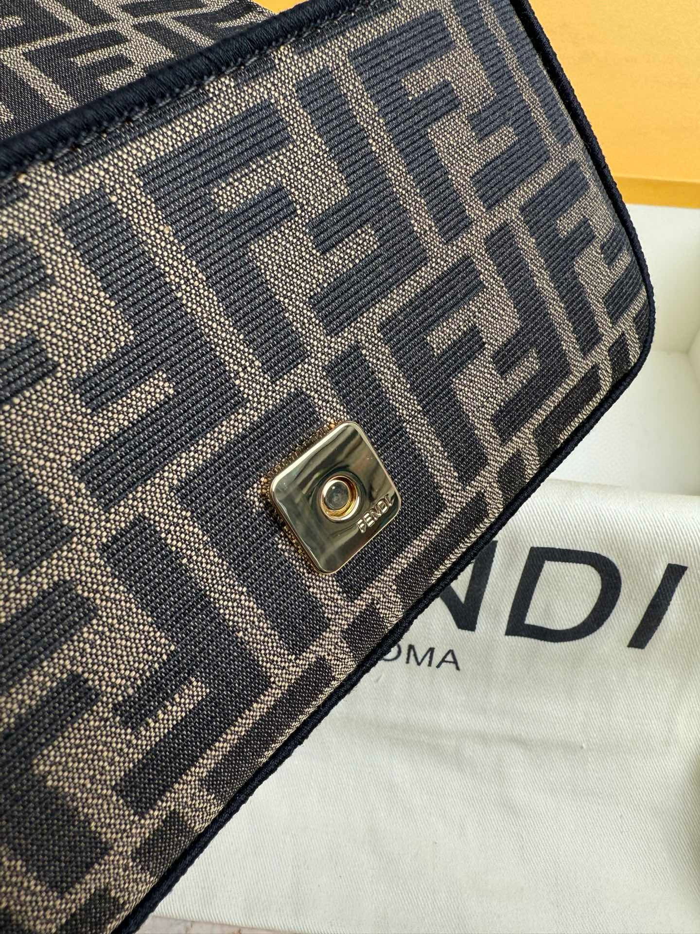 Fendi Baguette Mini FF Bag Brown Jacquard Fabric