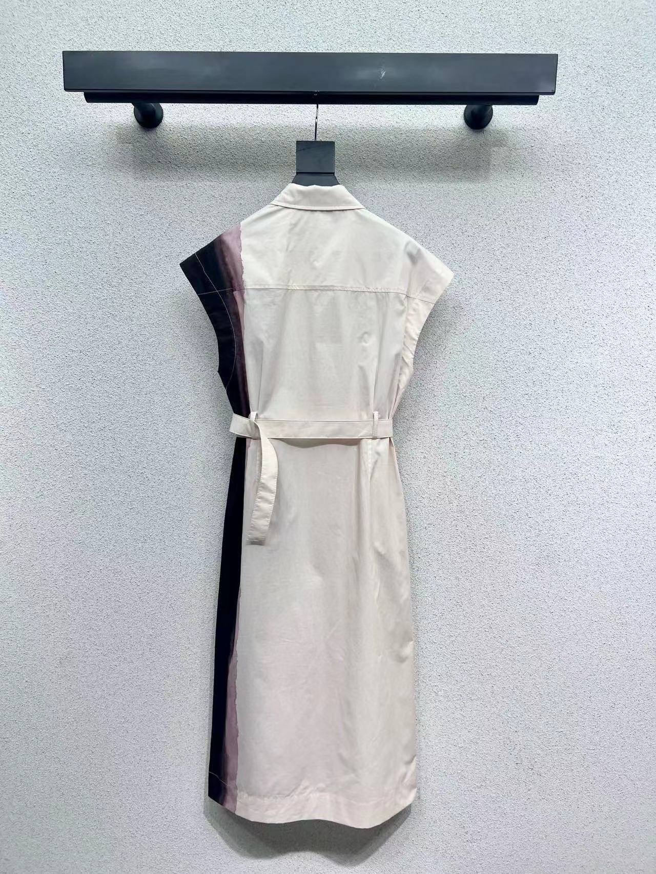 CD 25 Floral Dress With Belt Beige Cotton