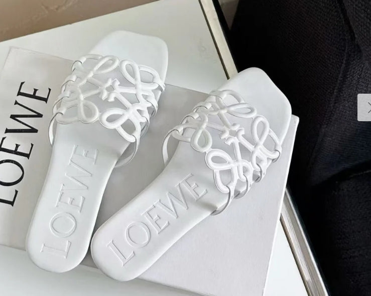 Loew Petal Anagram Leather Slides White