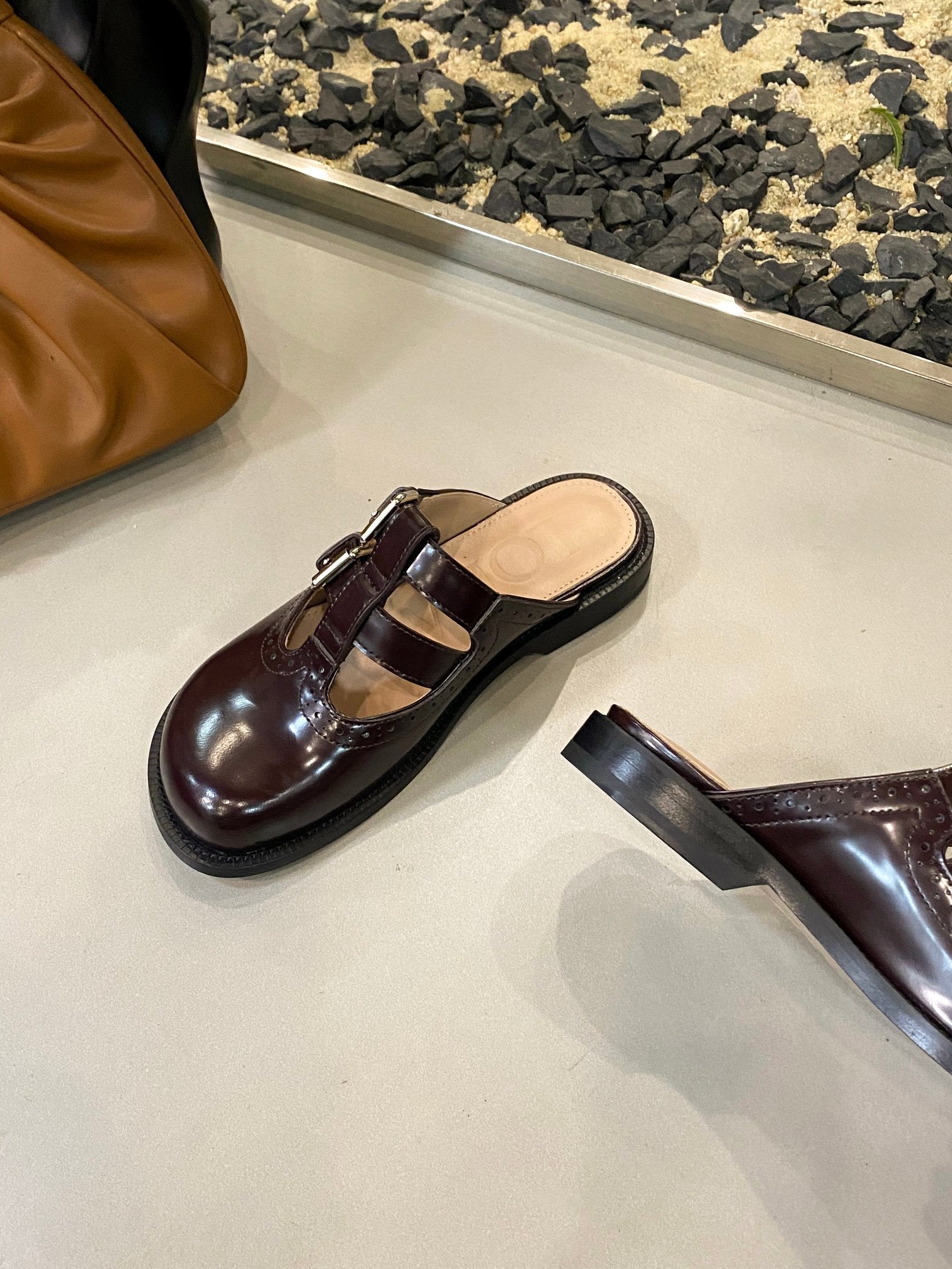 Loewe Campo Mary Jane Ballet Flat Mahogany Cowhide