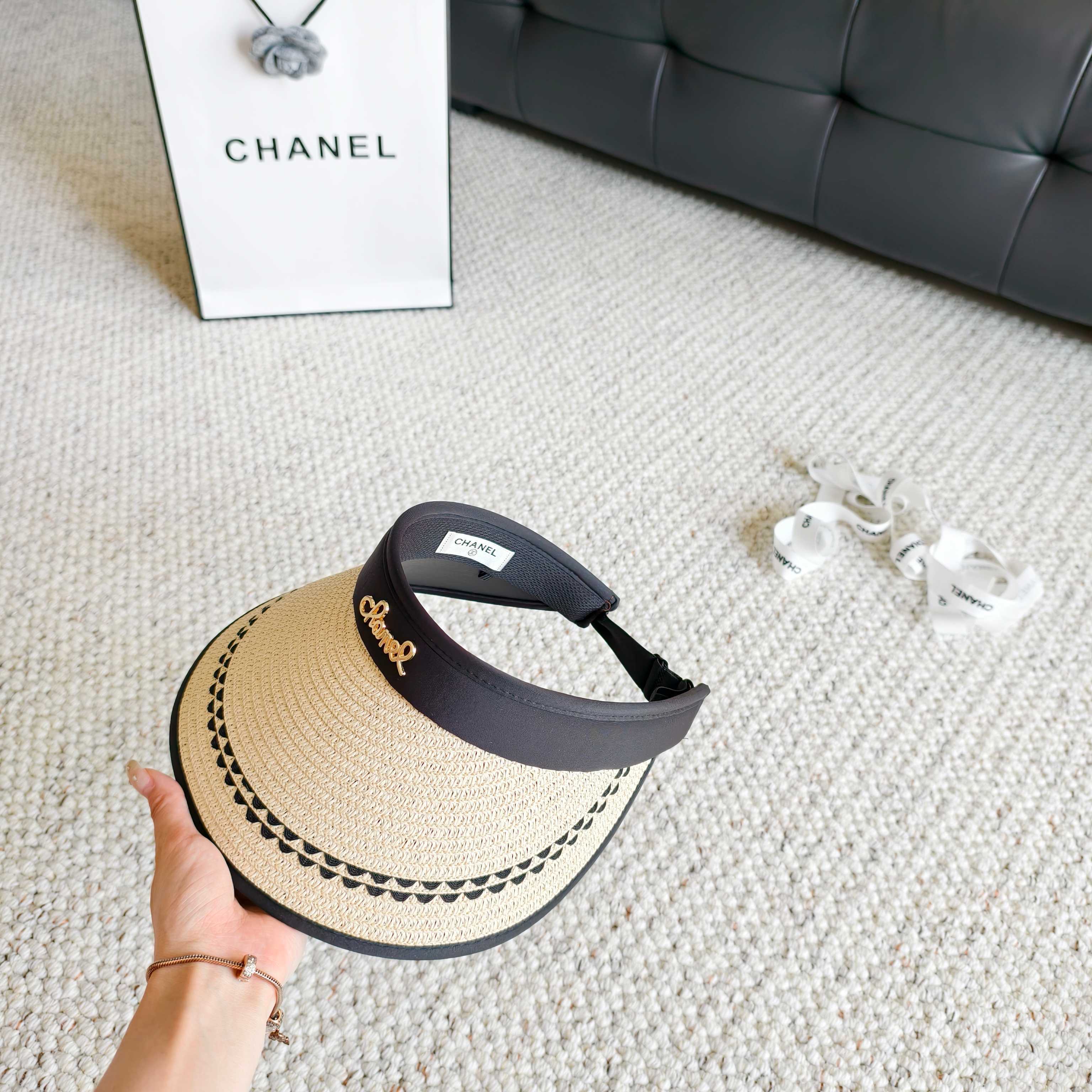 Chanel Sun Hat with Visor Straw Fabric 237221