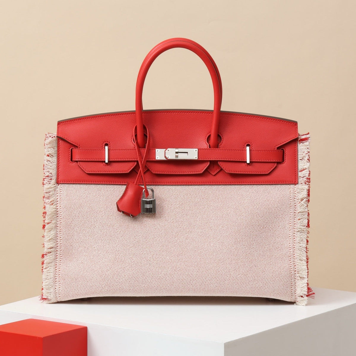 High-end Hermes 2026 Fray Birkin 35 Bag Canvas/Swift Leather