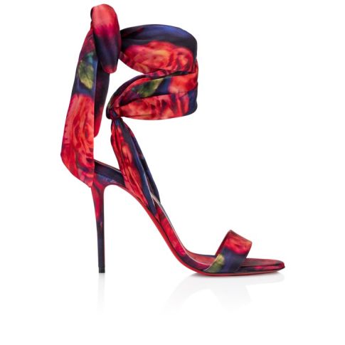 CL Sandale Du Desert 100Mm Strappy Sandals Roses Printed Crepe Satin Multicolor