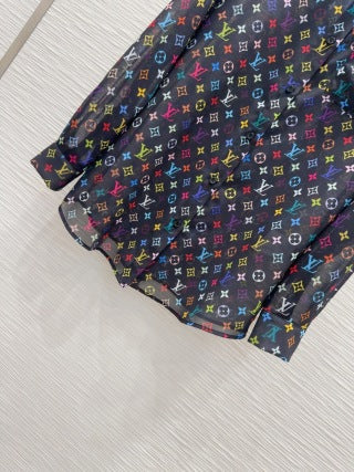 LV 25 Slightly Transparent Shirt  Black White Polyester