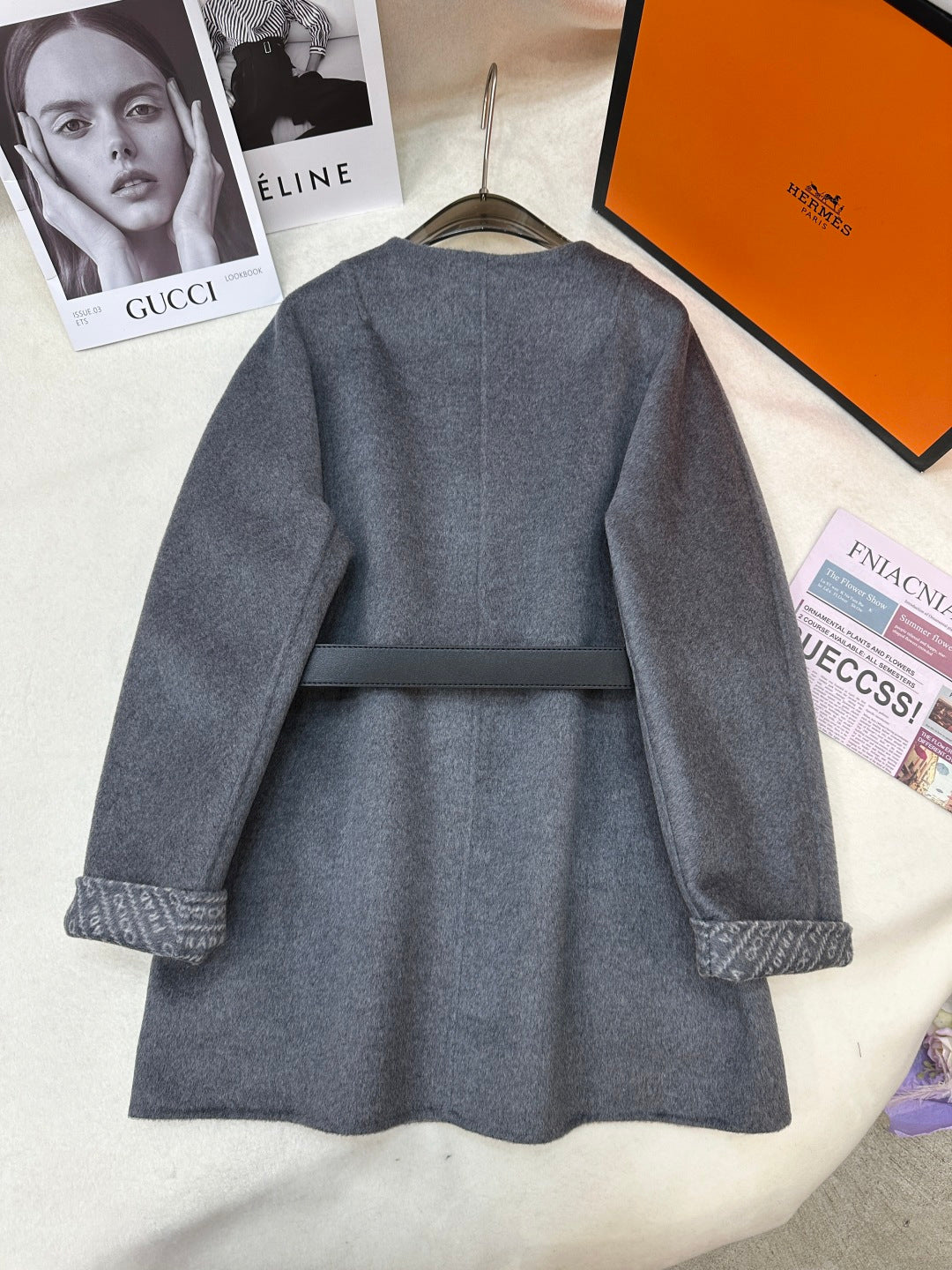 Prada 25 Mid-length Coat Gray Wool 637358