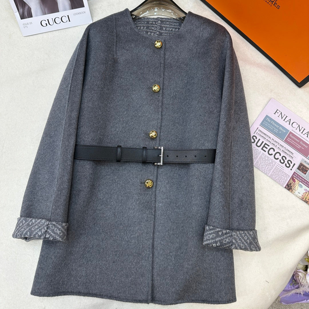 Prada 25 Mid-length Coat Gray Wool 637358