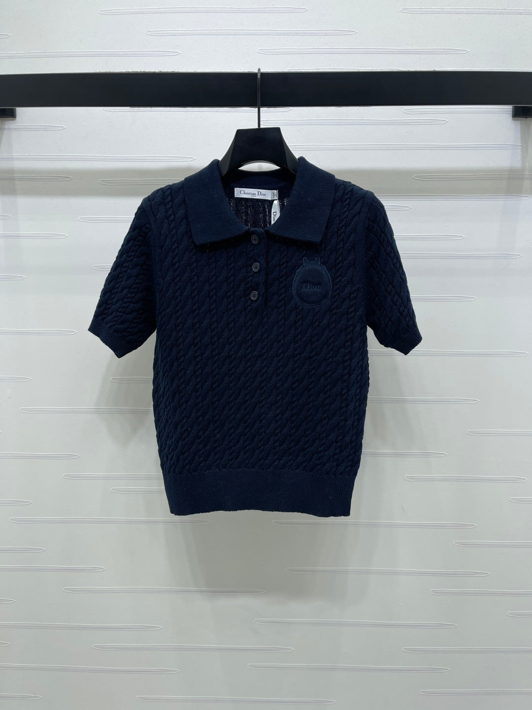 Dior 2026 Collared Cable Knit Short-Sleeve T-Shirt Wool