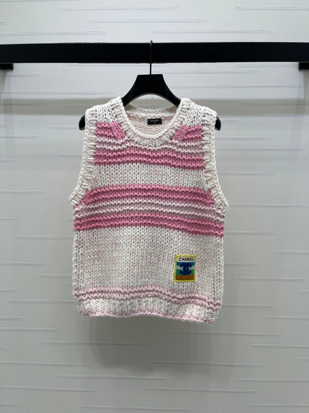 Chanel 2026 Crew Neck Striped Knit Vest Cashmere 983319