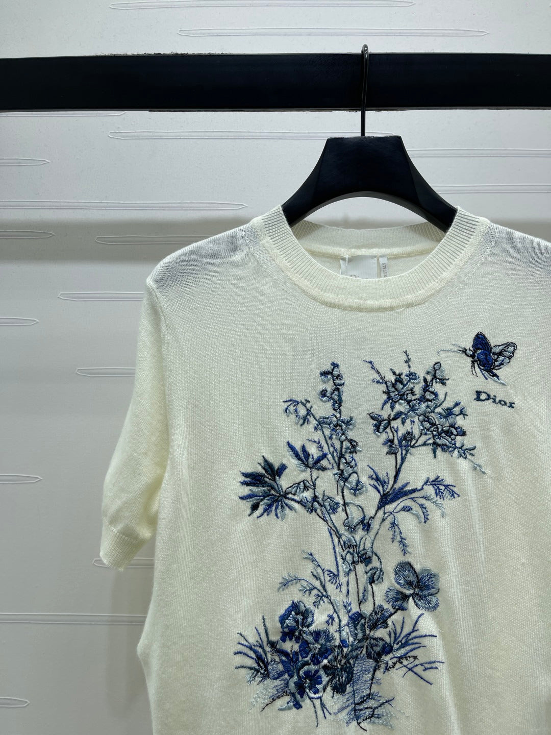 Dior 2026 Floral Embroidered Butterfl Short-Sleeve T-Shirt Wool