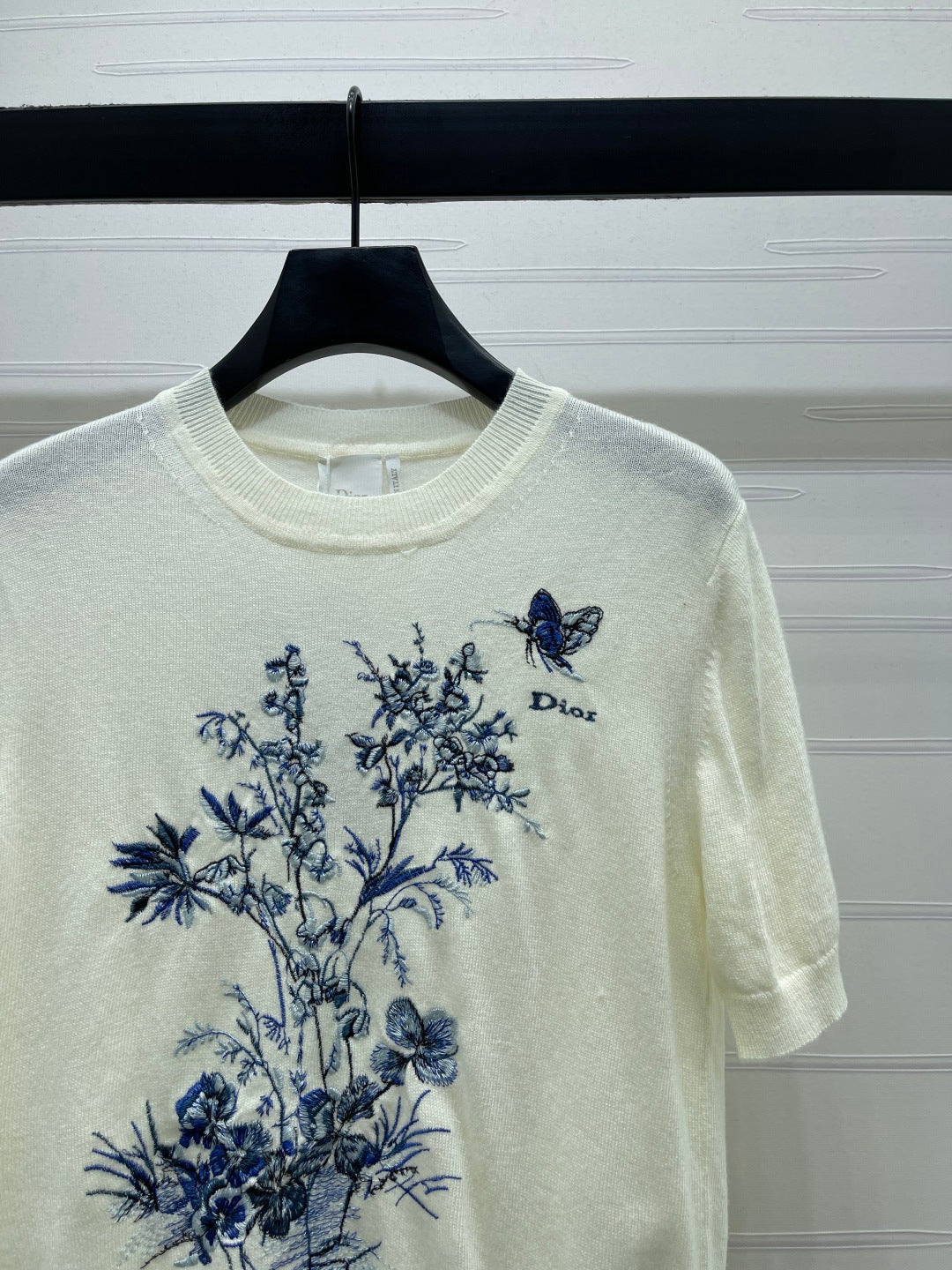 Dior 2026 Floral Embroidered Butterfl Short-Sleeve T-Shirt Wool