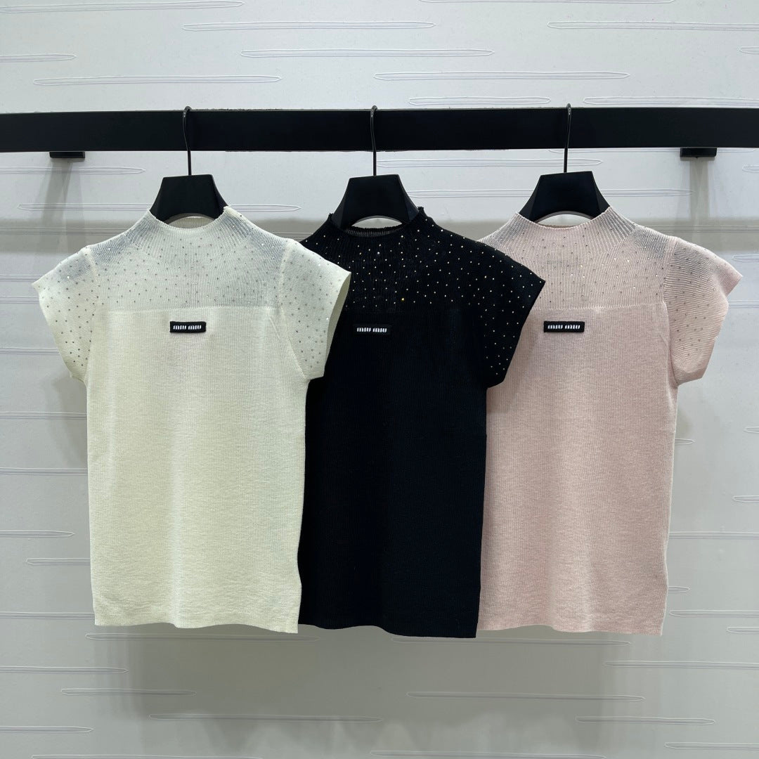 Miumiu 2026 Crew Neck Sheer Knit Short-sleeved Top Wool 352770