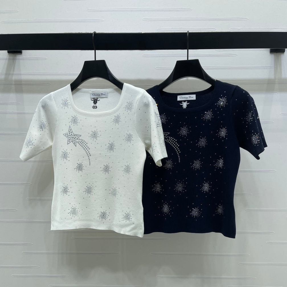 Dior 2026 Firework Neck Knit Short-Sleeve Top Wool 352601