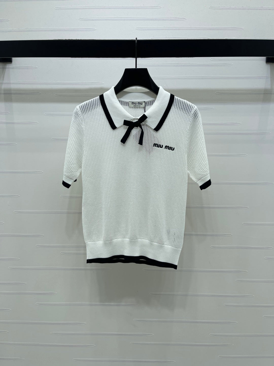 Miumiu 2026 Hollow-out Collar Knit Short-sleeved Top Wool Cashmere