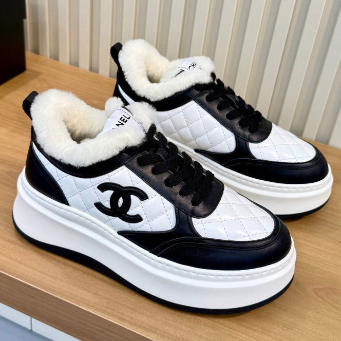 Chanel 2026 Quilted Fur Platform Sneakers Mesh Sheepskin 986928