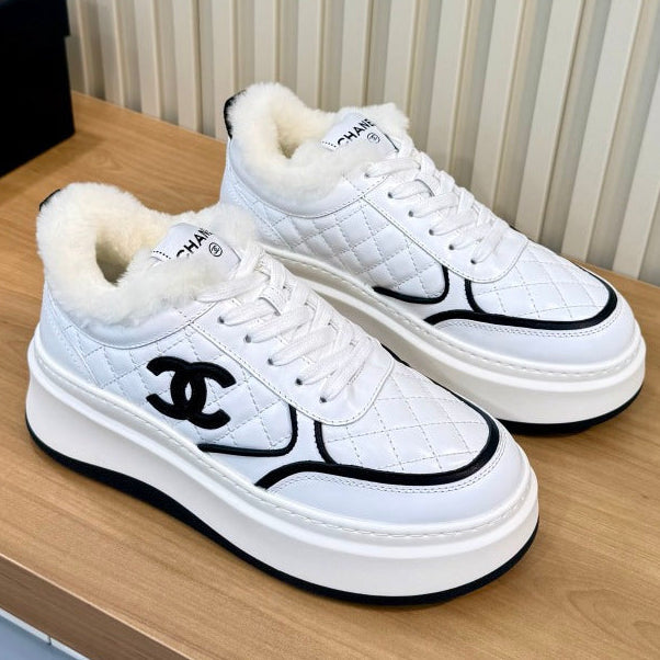 Chanel 2026 Quilted Fur Platform Sneakers Mesh Sheepskin 986928