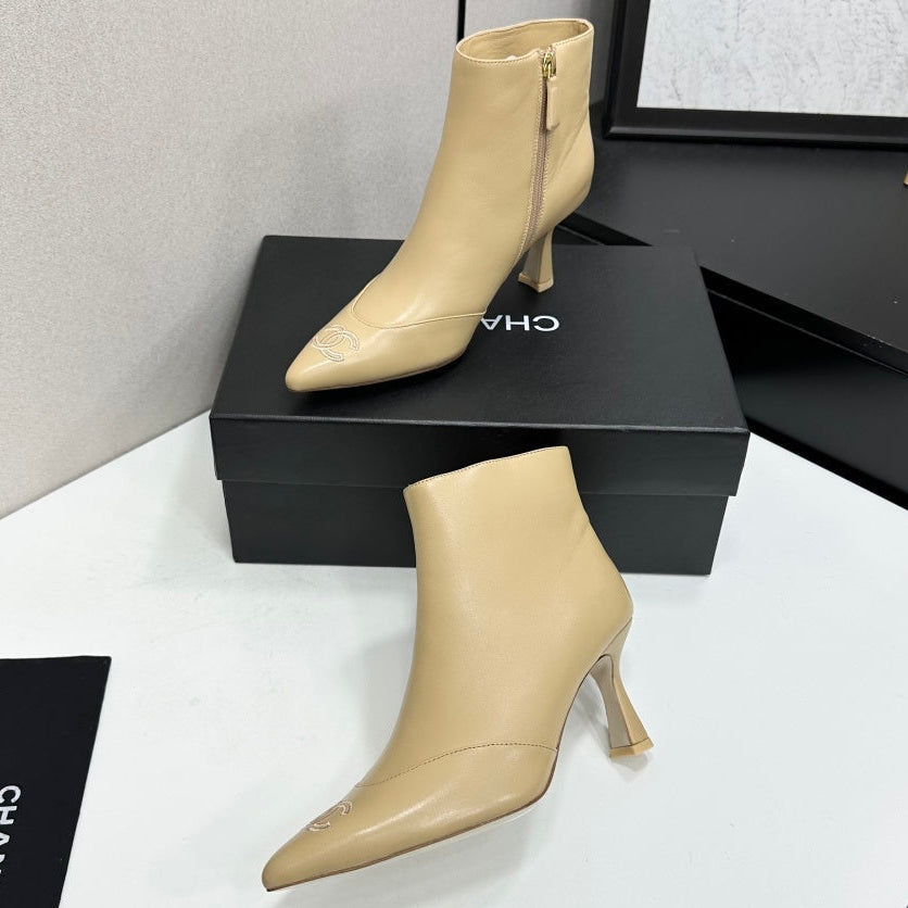 Chanel 2026 Pointed Toe Ankle Boots 80mm Mesh Suede Cowhide 985779