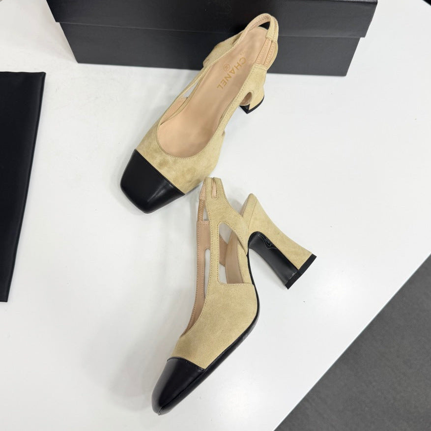 Chanel 2026 Two-Tone Square-Toe Slingback Suede Leather