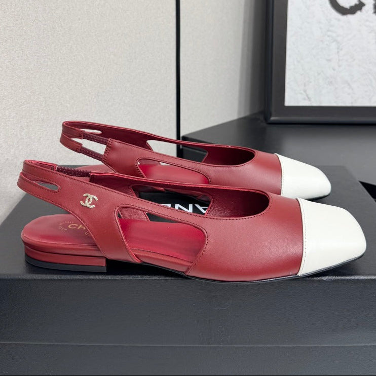 Chanel 2026 Two-Tone Square-Toe Slingback Suede Leather