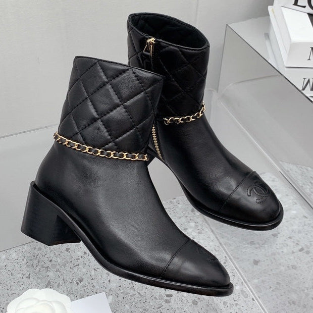 Chanel 2026 Quilted Chain Link Ankle Boots Leather 162183