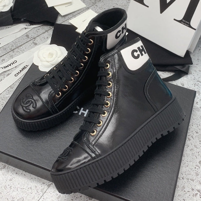 Chanel 2026 Shiny Lace Up Ankle Sneakers Leather 162211