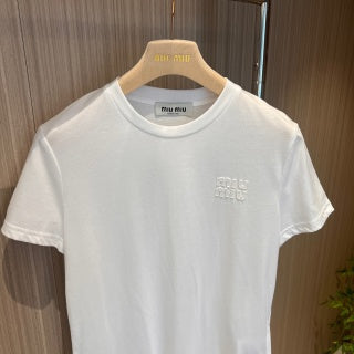 Miu Miu Letter Logo Patch Embroidered T-shirt Cotton