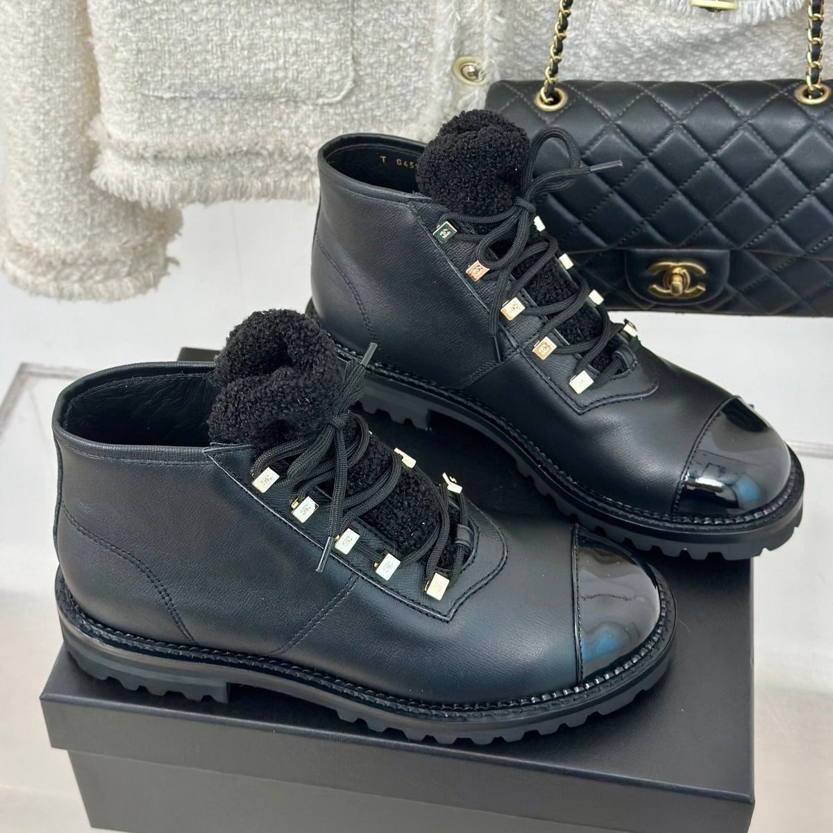 Chanel 2026 Lace-Up Combat Boots Leather Wool 188626