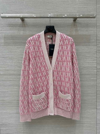 Fendi 2025 V-neck Cardigan Cherry Pink Wool
