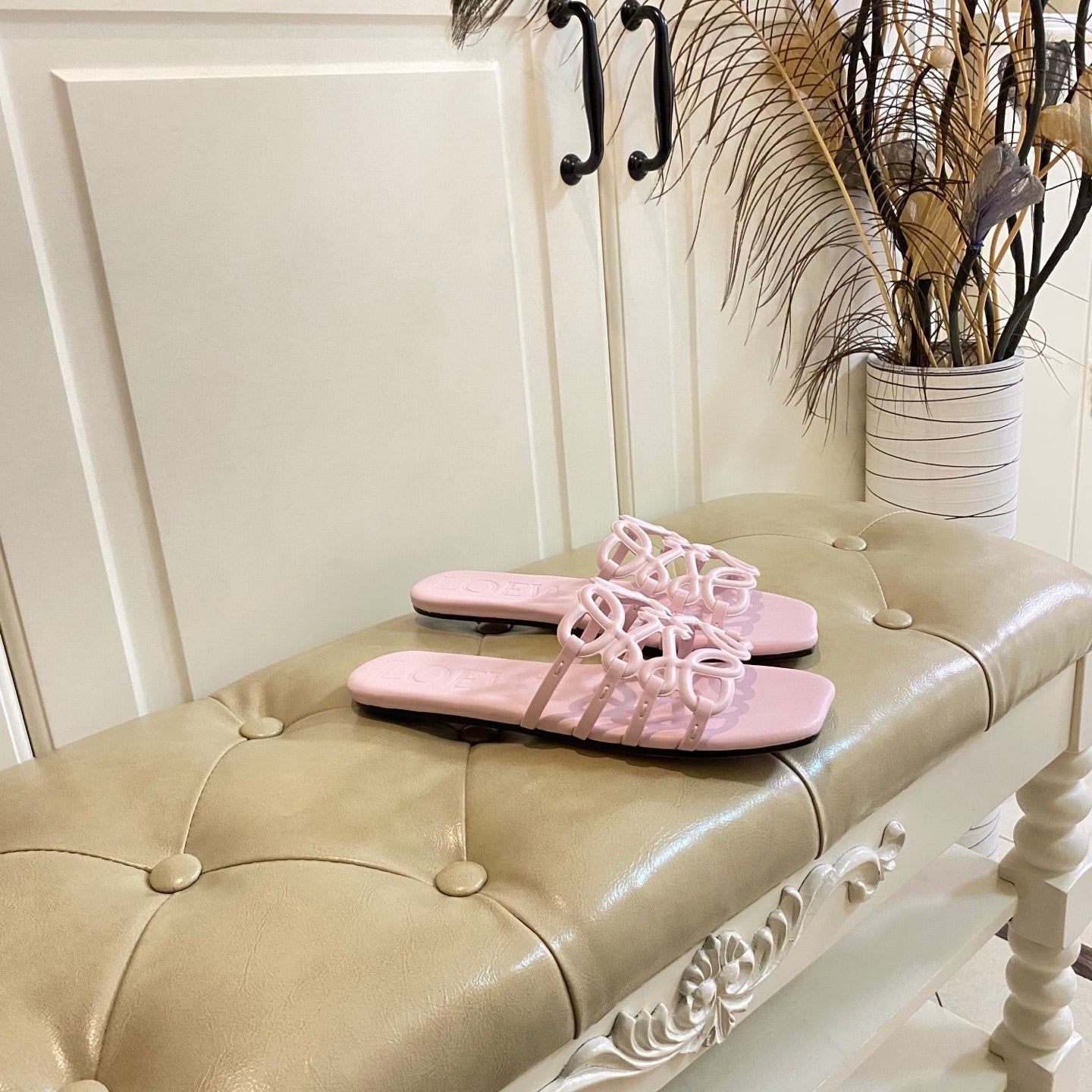 Loewe  Petal Anagram Leather Slides Multicolor