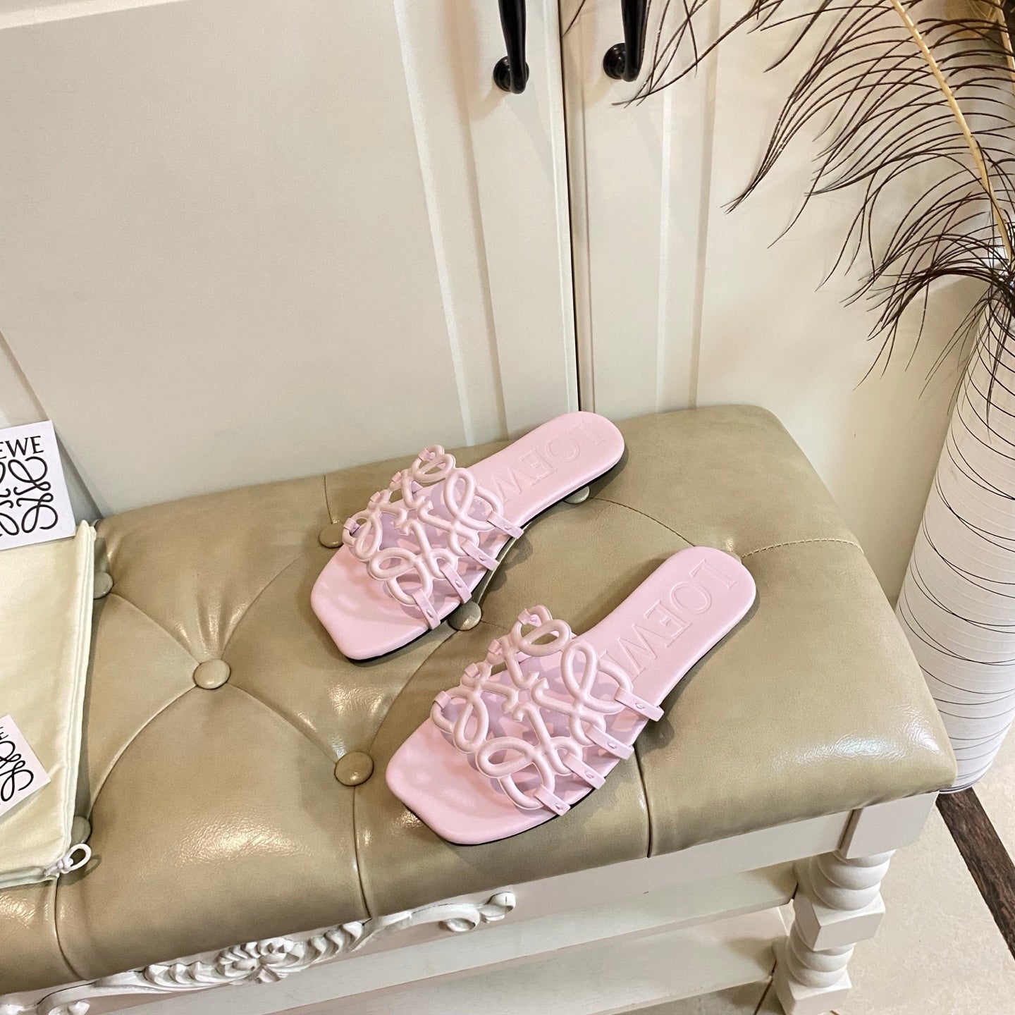 Loewe  Petal Anagram Leather Slides Multicolor