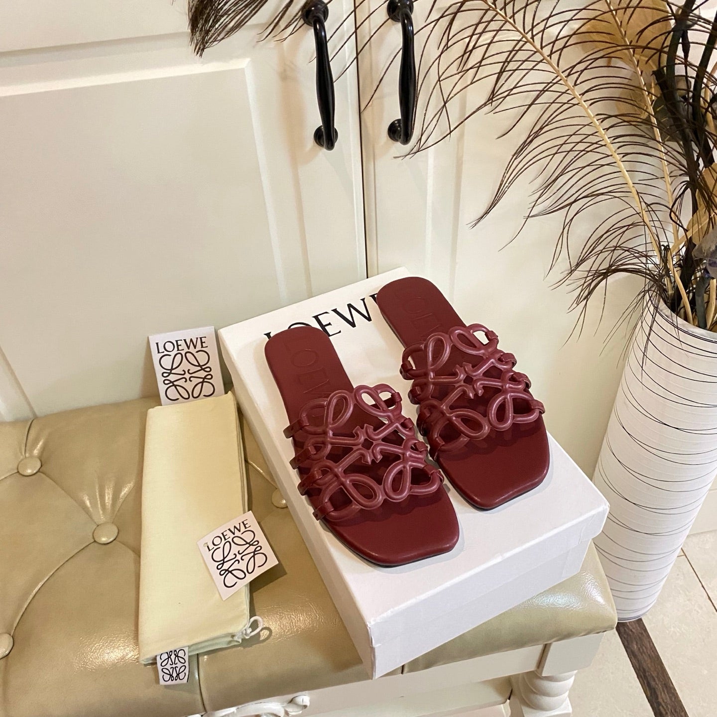 Loewe  Petal Anagram Leather Slides Multicolor